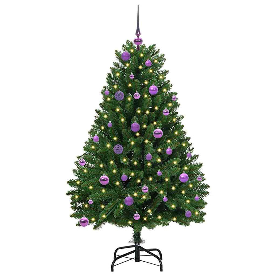 Kunstkerstboom met LED -striplichten Groen 150 cm PVC en Metaal