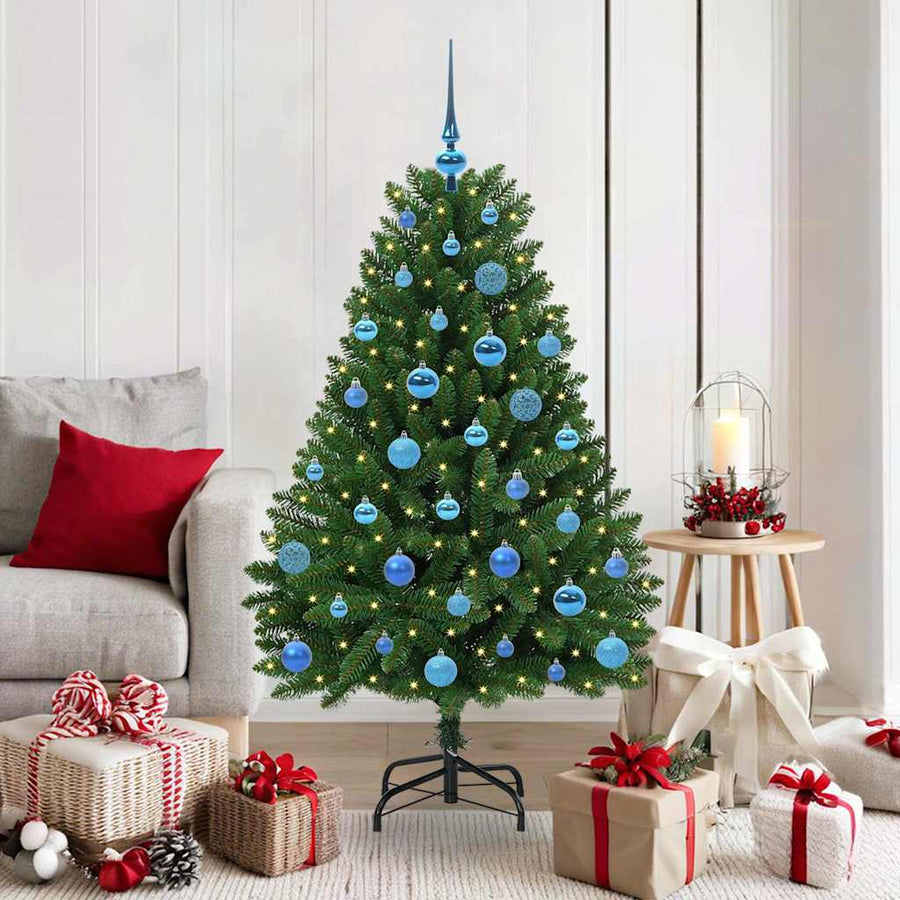 Kunstkerstboom met LED -striplichten Groen 150 cm PVC en Metaal