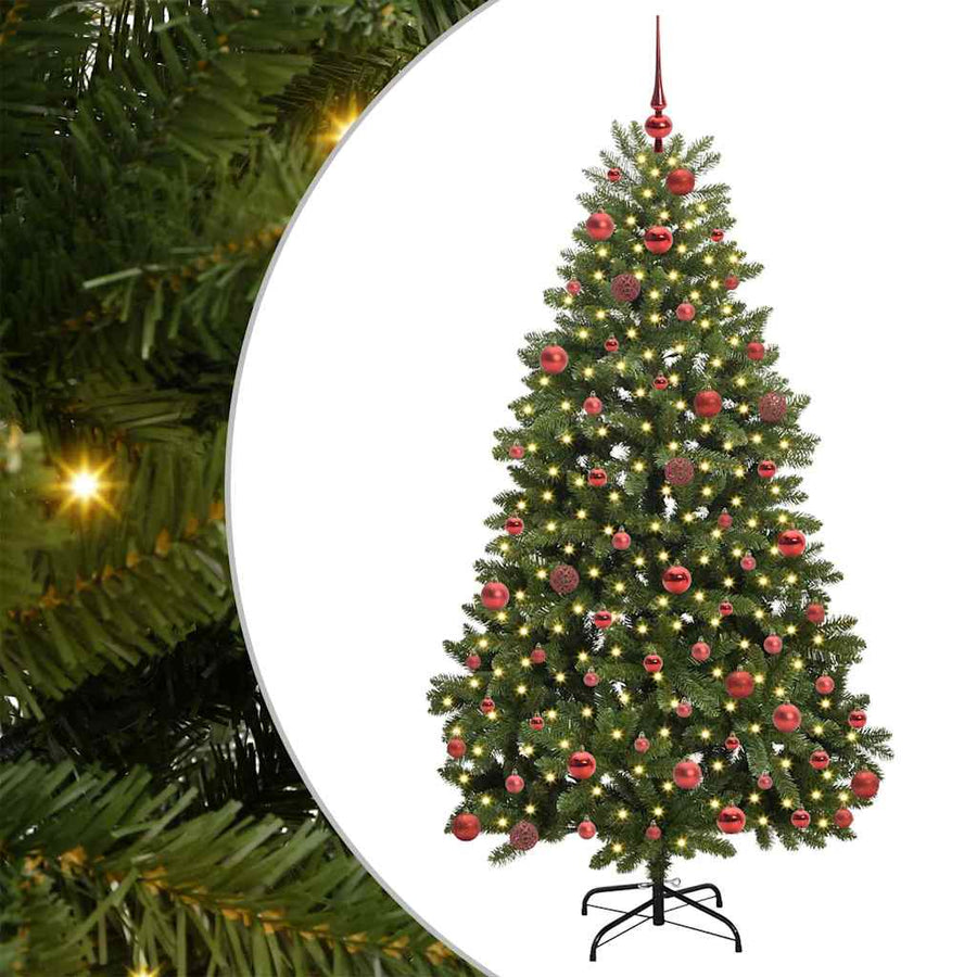 Kunstkerstboom met LED -striplichten Groen 180 cm PVC en Metaal