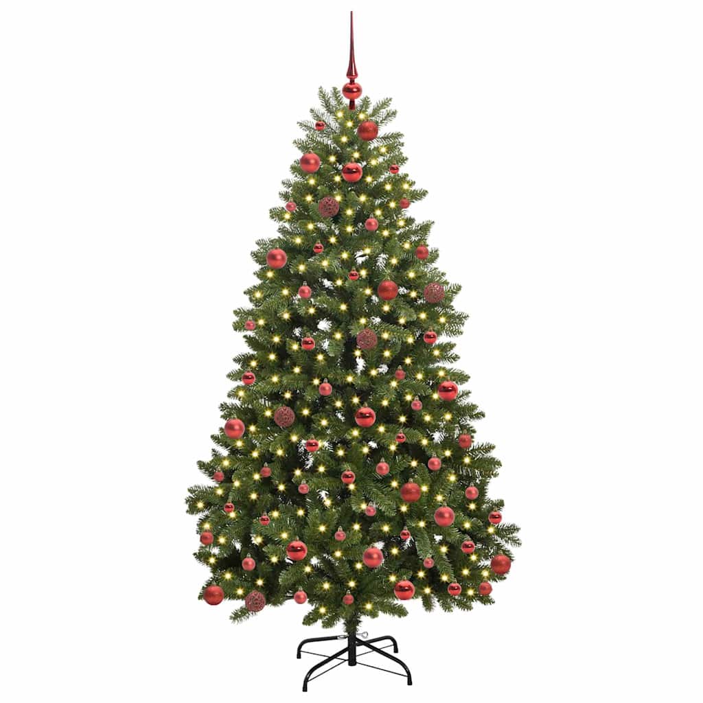 Kunstkerstboom met LED -striplichten Groen 180 cm PVC en Metaal