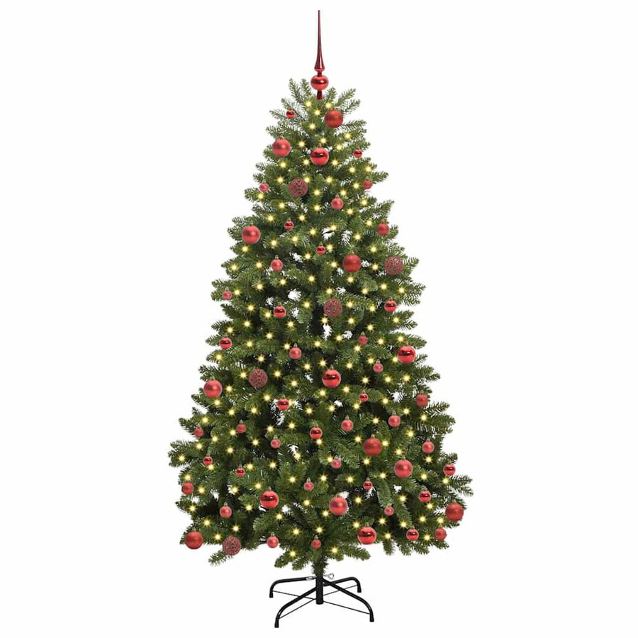 Kunstkerstboom met LED -striplichten Groen 180 cm PVC en Metaal