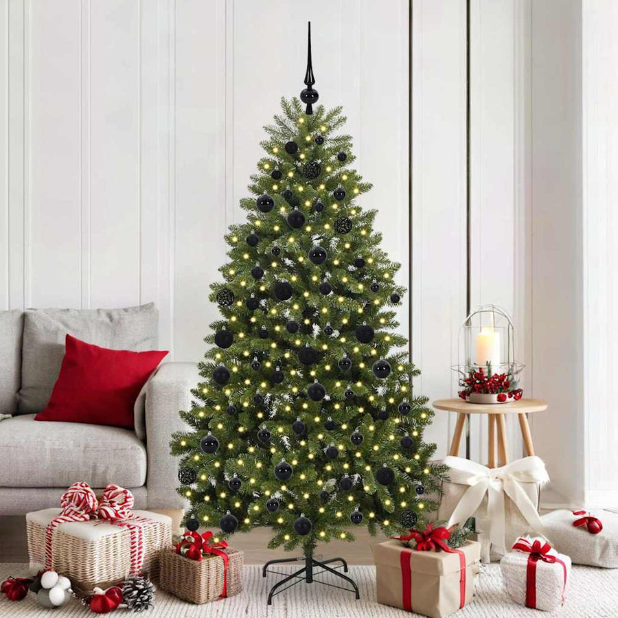 Kunstkerstboom met LED -striplichten Groen 180 cm PVC en Metaal