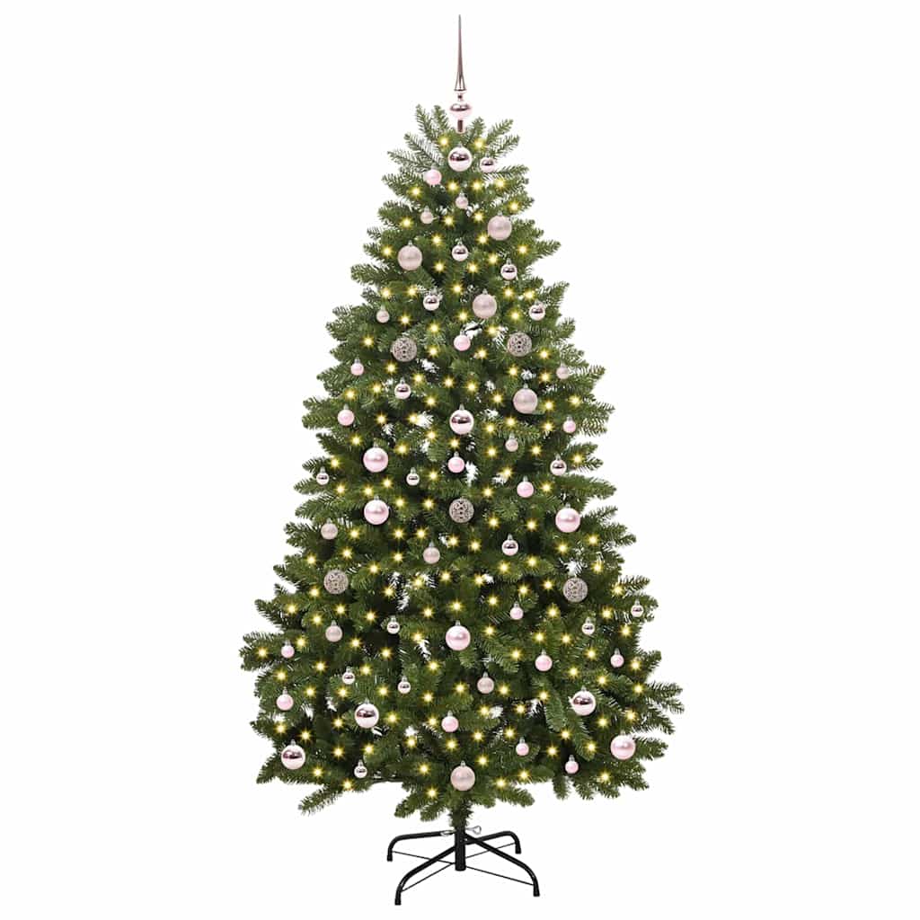 Kunstkerstboom met LED -striplichten Groen 180 cm PVC en Metaal
