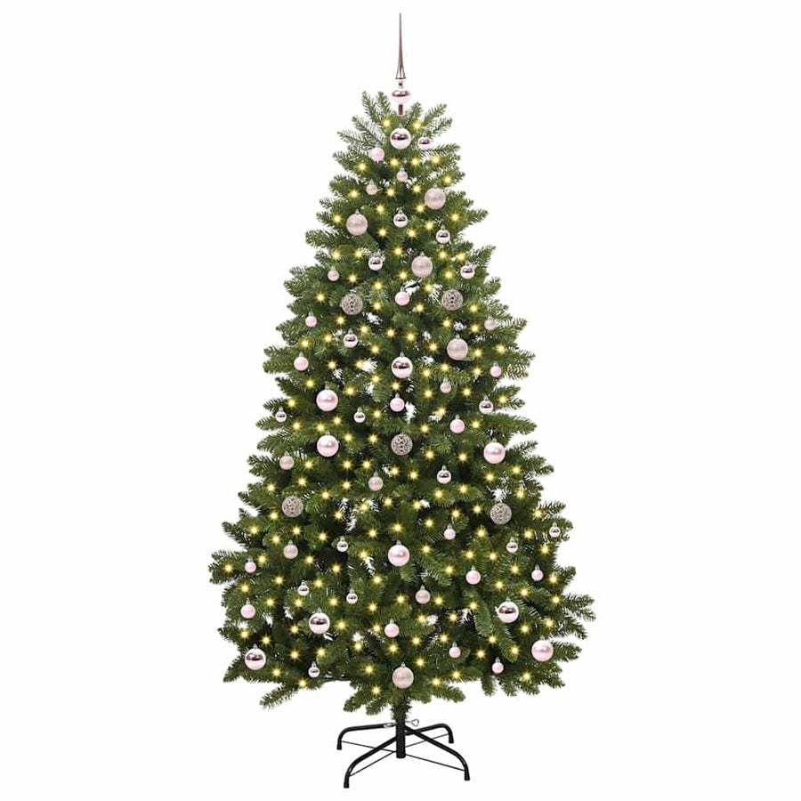 Kunstkerstboom met LED -striplichten Groen 180 cm PVC en Metaal