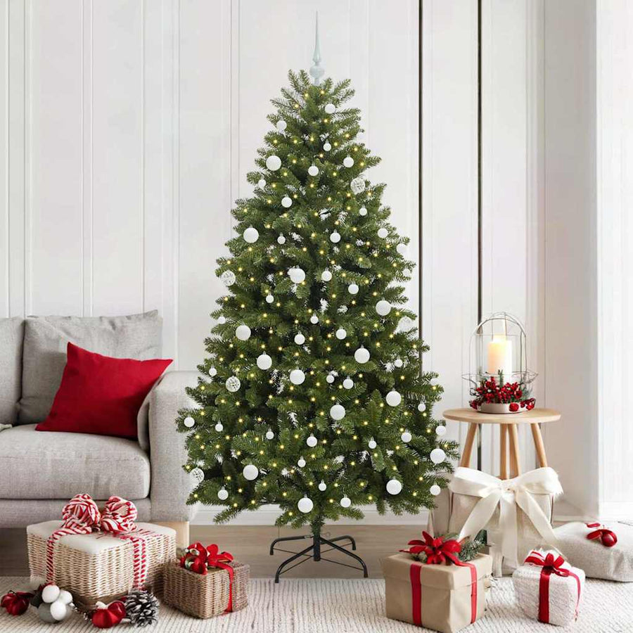 Kunstkerstboom met LED -striplichten Groen 180 cm PVC en Metaal
