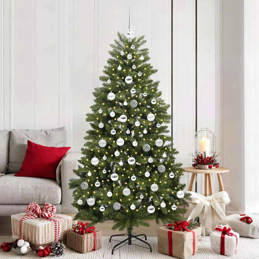 Kunstkerstboom met LED -striplichten Groen 180 cm PVC en Metaal