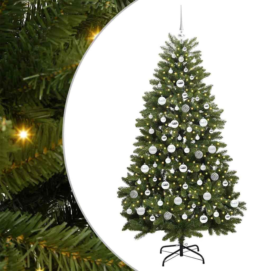 Kunstkerstboom met LED -striplichten Groen 180 cm PVC en Metaal