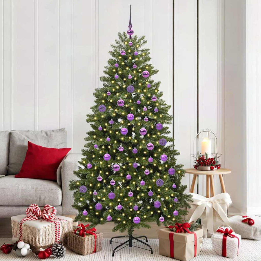 Kunstkerstboom met LED -striplichten Groen 180 cm PVC en Metaal