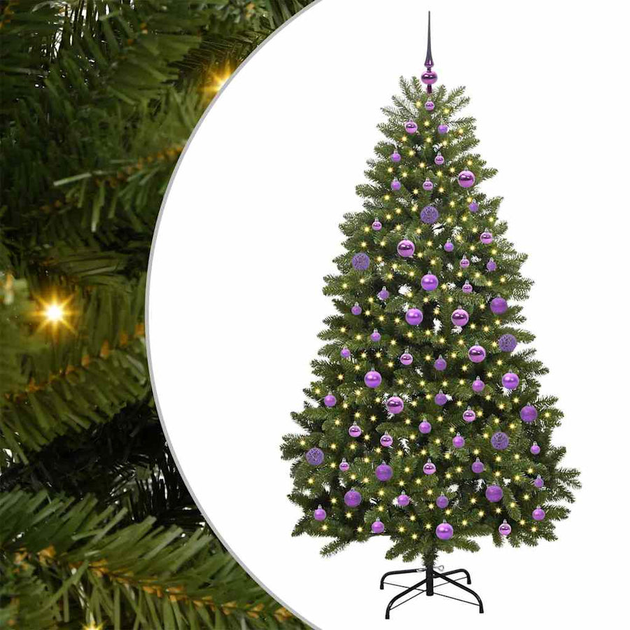 Kunstkerstboom met LED -striplichten Groen 180 cm PVC en Metaal