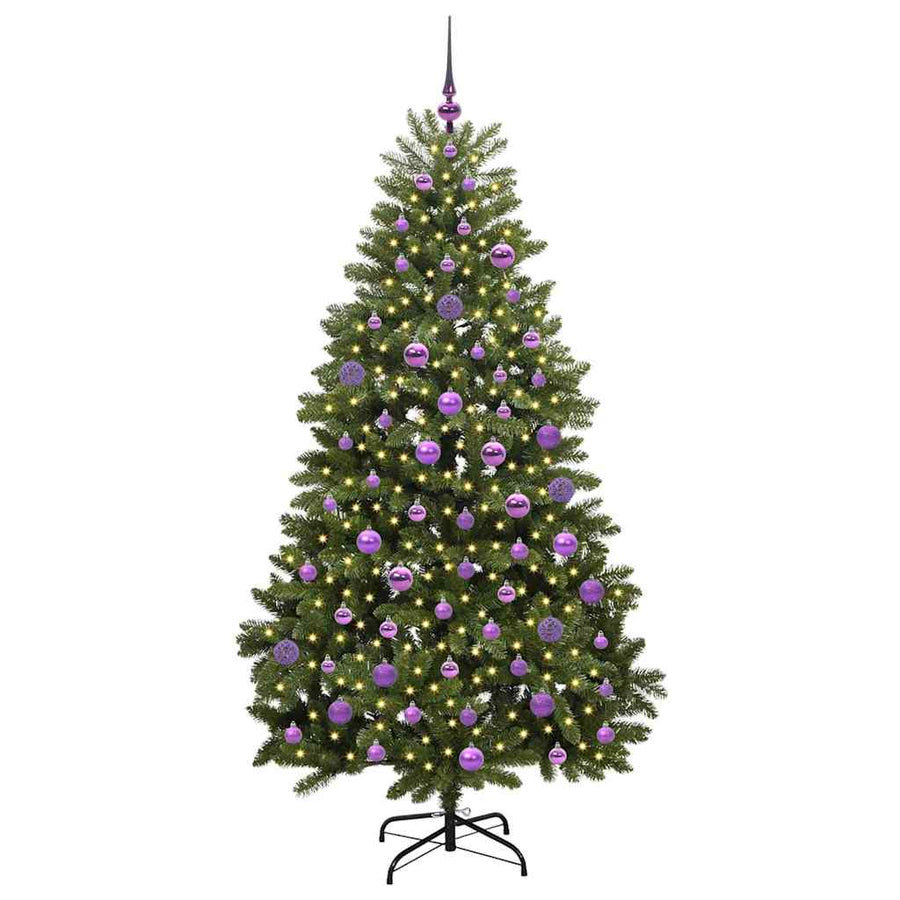 Kunstkerstboom met LED -striplichten Groen 180 cm PVC en Metaal