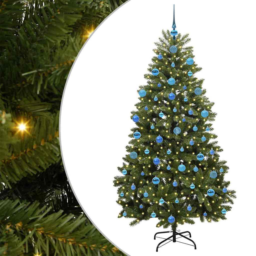 Kunstkerstboom met LED -striplichten Groen 180 cm PVC en Metaal