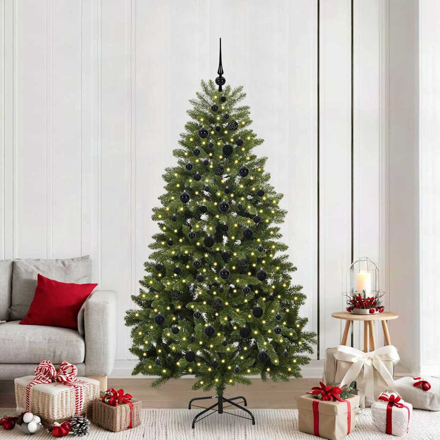 Kunstkerstboom met LED -striplichten Groen 210 cm PVC en Metaal