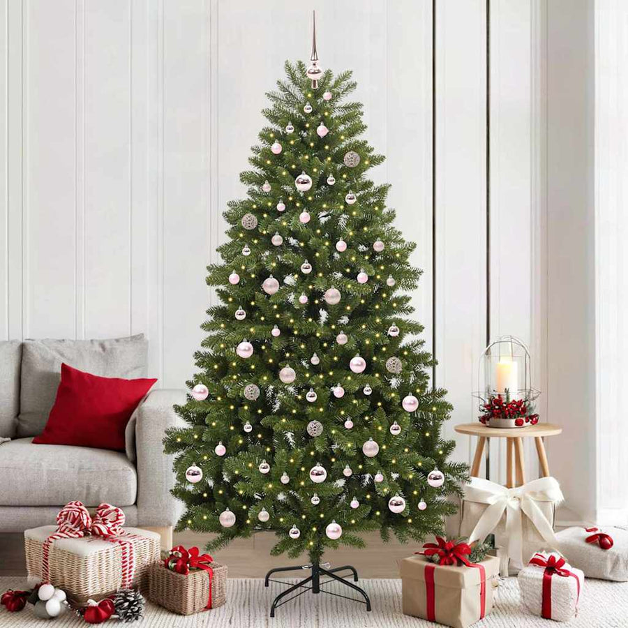 Kunstkerstboom met LED -striplichten Groen 210 cm PVC en Metaal