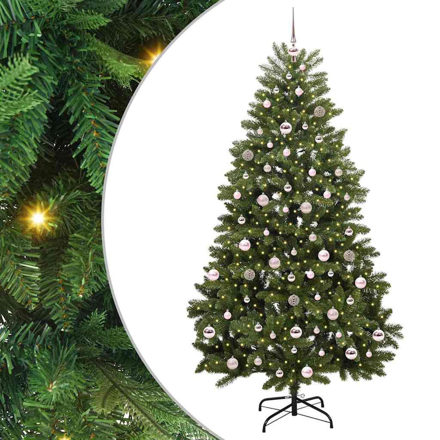 Kunstkerstboom met LED -striplichten Groen 210 cm PVC en Metaal