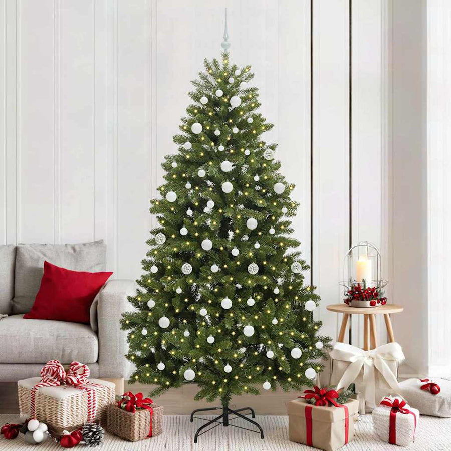 Kunstkerstboom met LED -striplichten Groen 210 cm PVC en Metaal