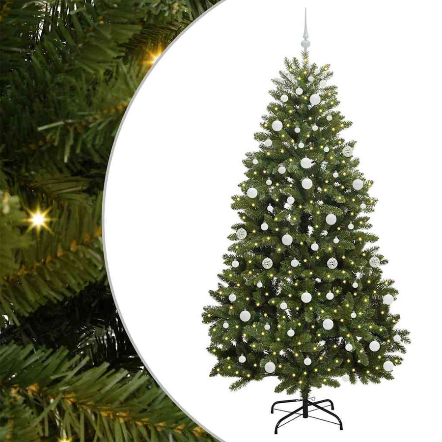 Kunstkerstboom met LED -striplichten Groen 210 cm PVC en Metaal