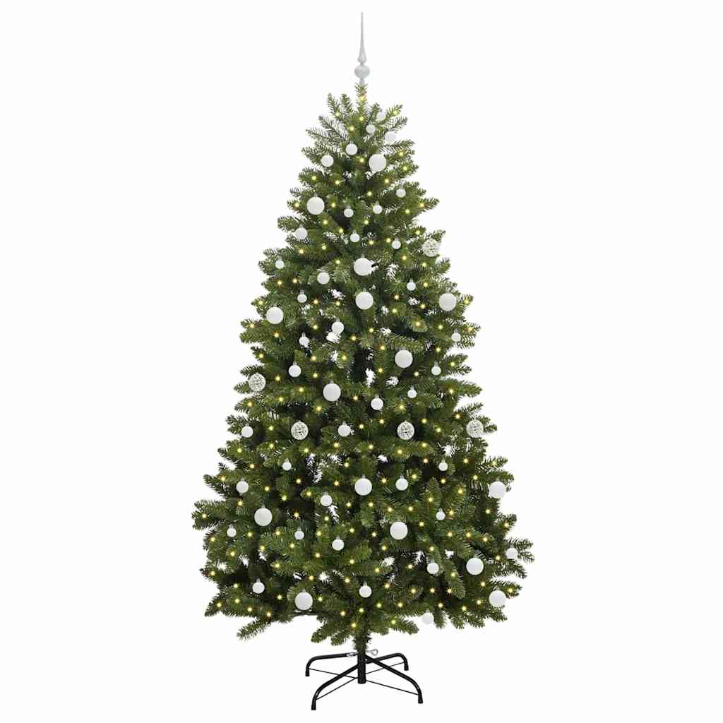 Kunstkerstboom met LED -striplichten Groen 210 cm PVC en Metaal