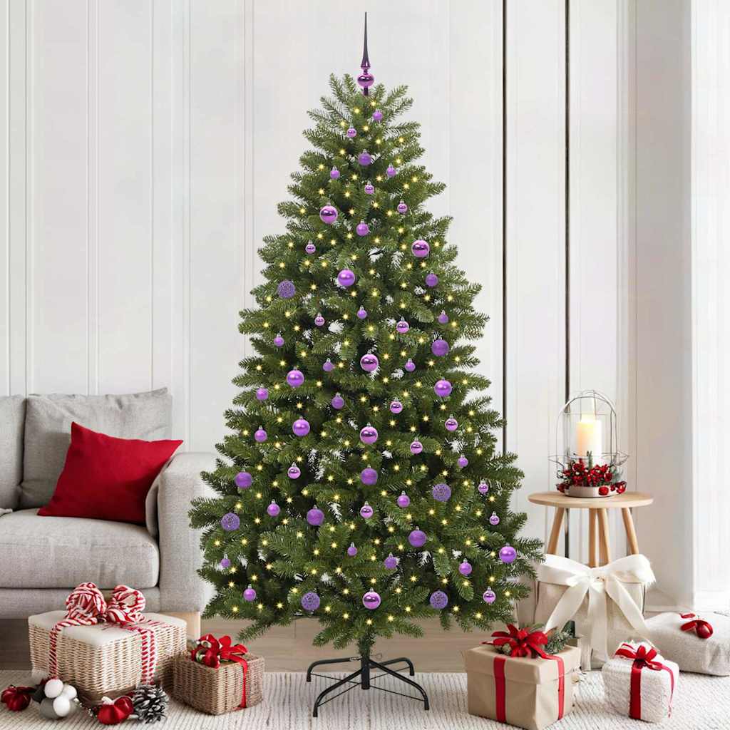 Kunstkerstboom met LED -striplichten Groen 210 cm PVC en Metaal