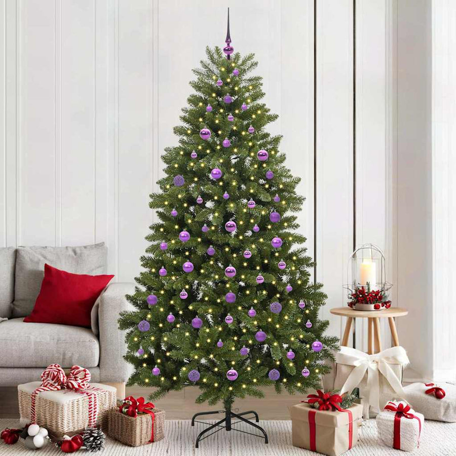 Kunstkerstboom met LED -striplichten Groen 210 cm PVC en Metaal