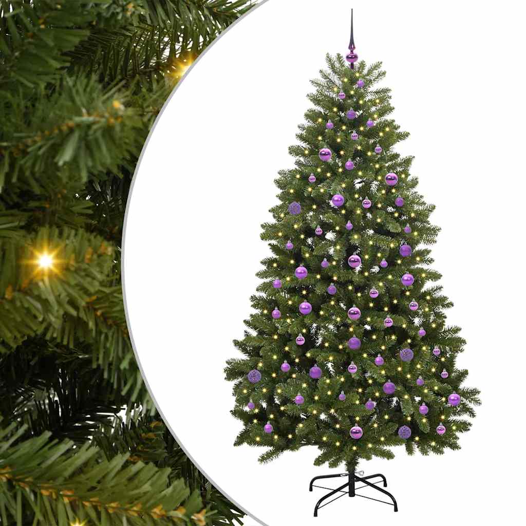 Kunstkerstboom met LED -striplichten Groen 210 cm PVC en Metaal