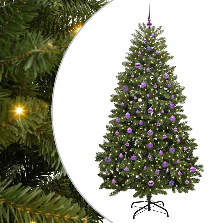 Kunstkerstboom met LED -striplichten Groen 210 cm PVC en Metaal