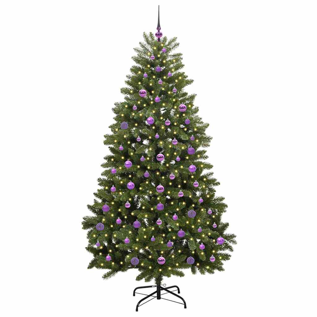 Kunstkerstboom met LED -striplichten Groen 210 cm PVC en Metaal