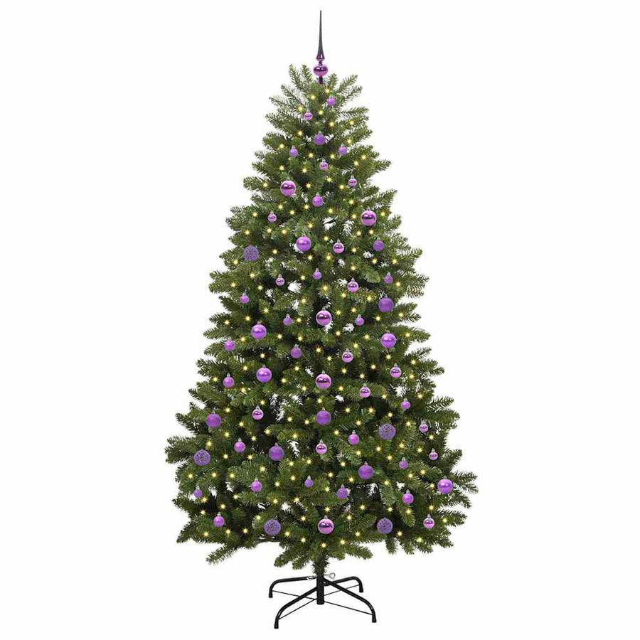 Kunstkerstboom met LED -striplichten Groen 210 cm PVC en Metaal