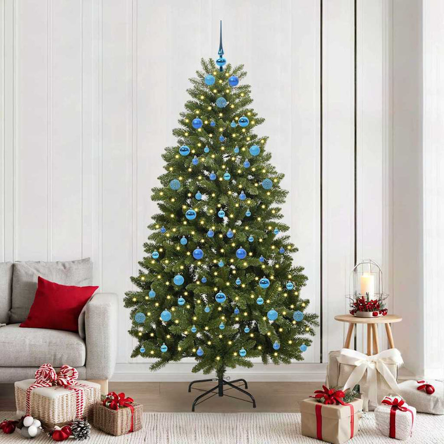 Kunstkerstboom met LED -striplichten Groen 210 cm PVC en Metaal