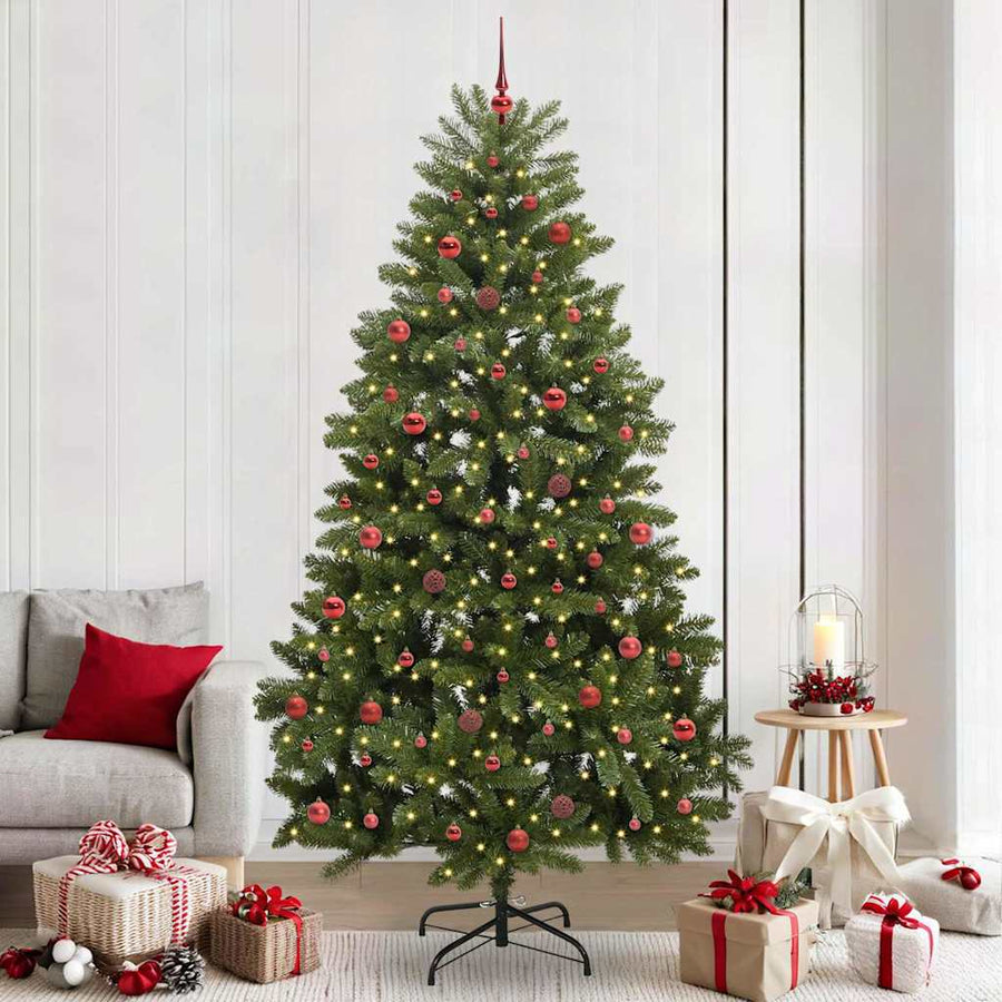 Kunstkerstboom met LED -striplichten Groen 240 cm PVC en Metaal