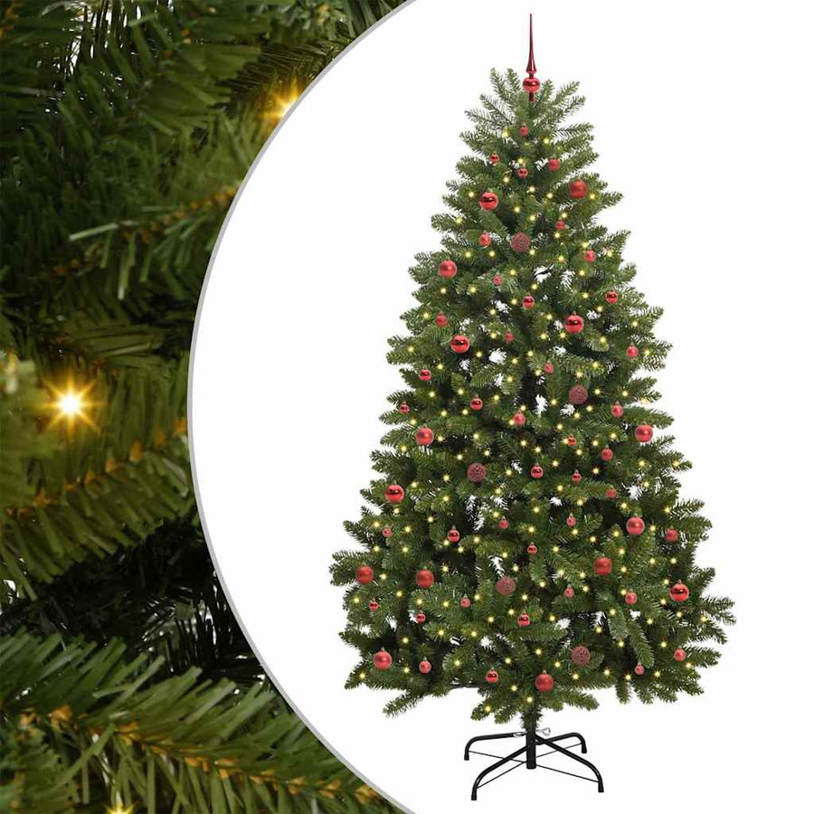 Kunstkerstboom met LED -striplichten Groen 240 cm PVC en Metaal