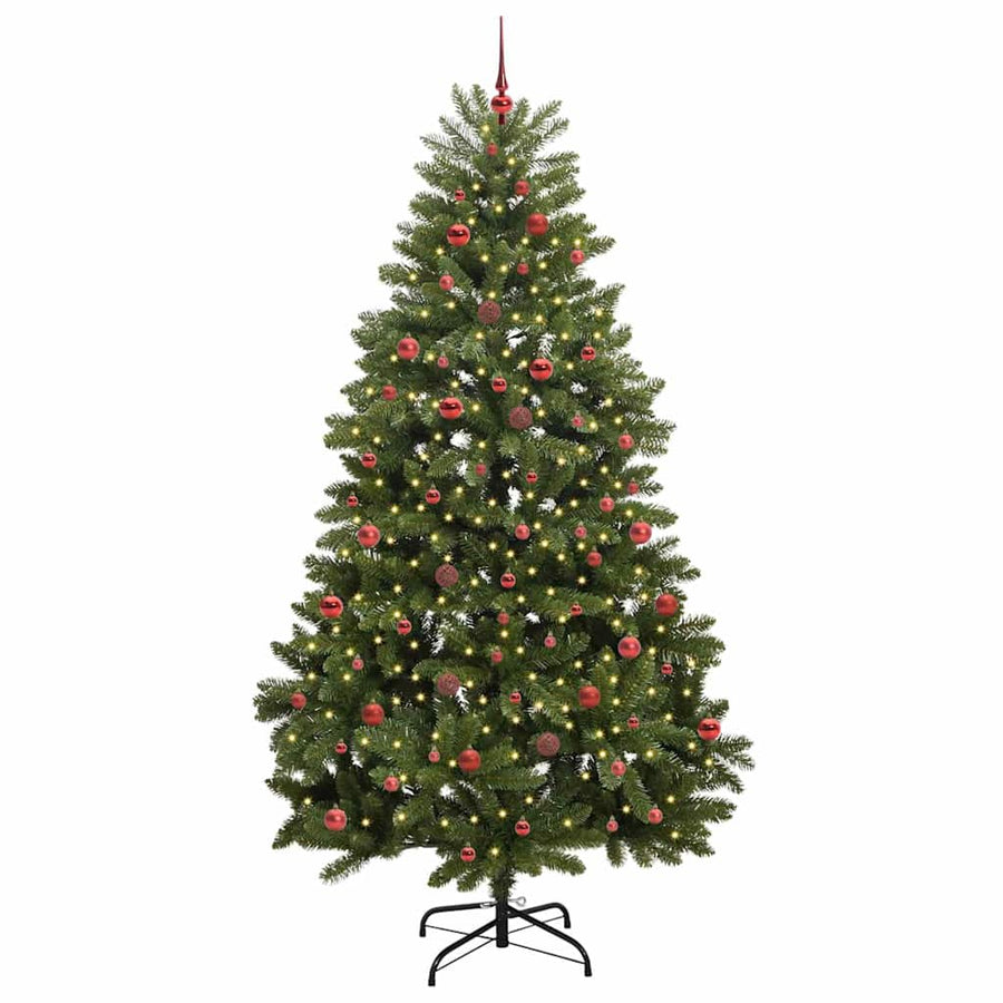 Kunstkerstboom met LED -striplichten Groen 240 cm PVC en Metaal