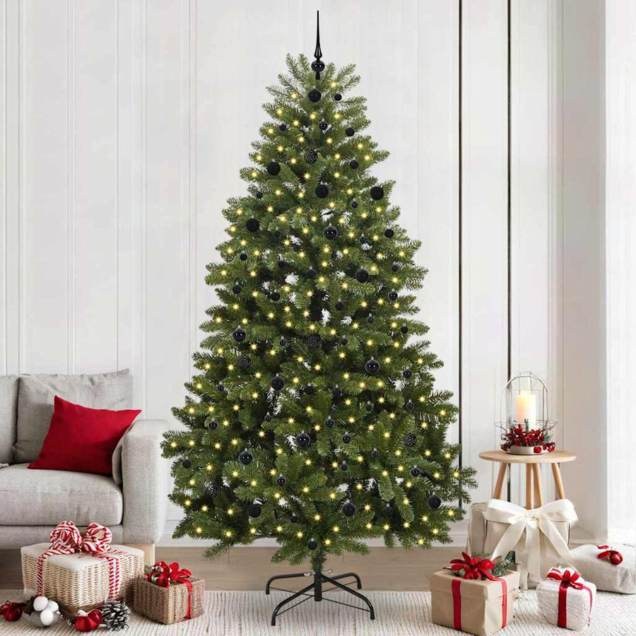 Kunstkerstboom met LED -striplichten Groen 240 cm PVC en Metaal