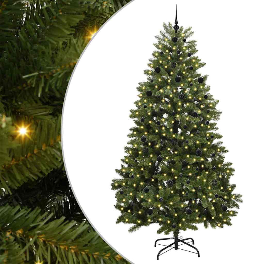 Kunstkerstboom met LED -striplichten Groen 240 cm PVC en Metaal
