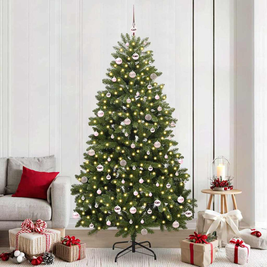 Kunstkerstboom met LED -striplichten Groen 240 cm PVC en Metaal