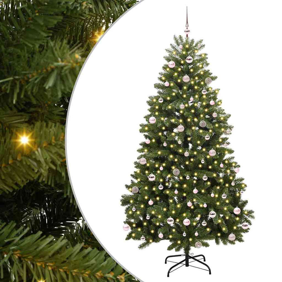 Kunstkerstboom met LED -striplichten Groen 240 cm PVC en Metaal