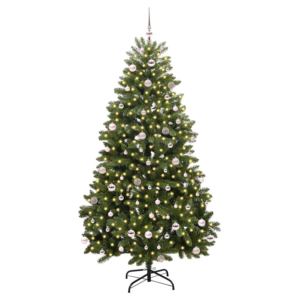 Kunstkerstboom met LED -striplichten Groen 240 cm PVC en Metaal