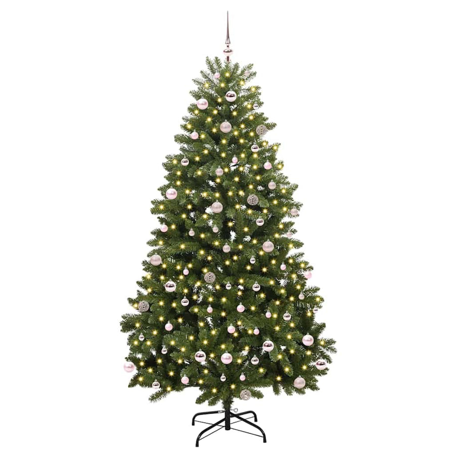 Kunstkerstboom met LED -striplichten Groen 240 cm PVC en Metaal
