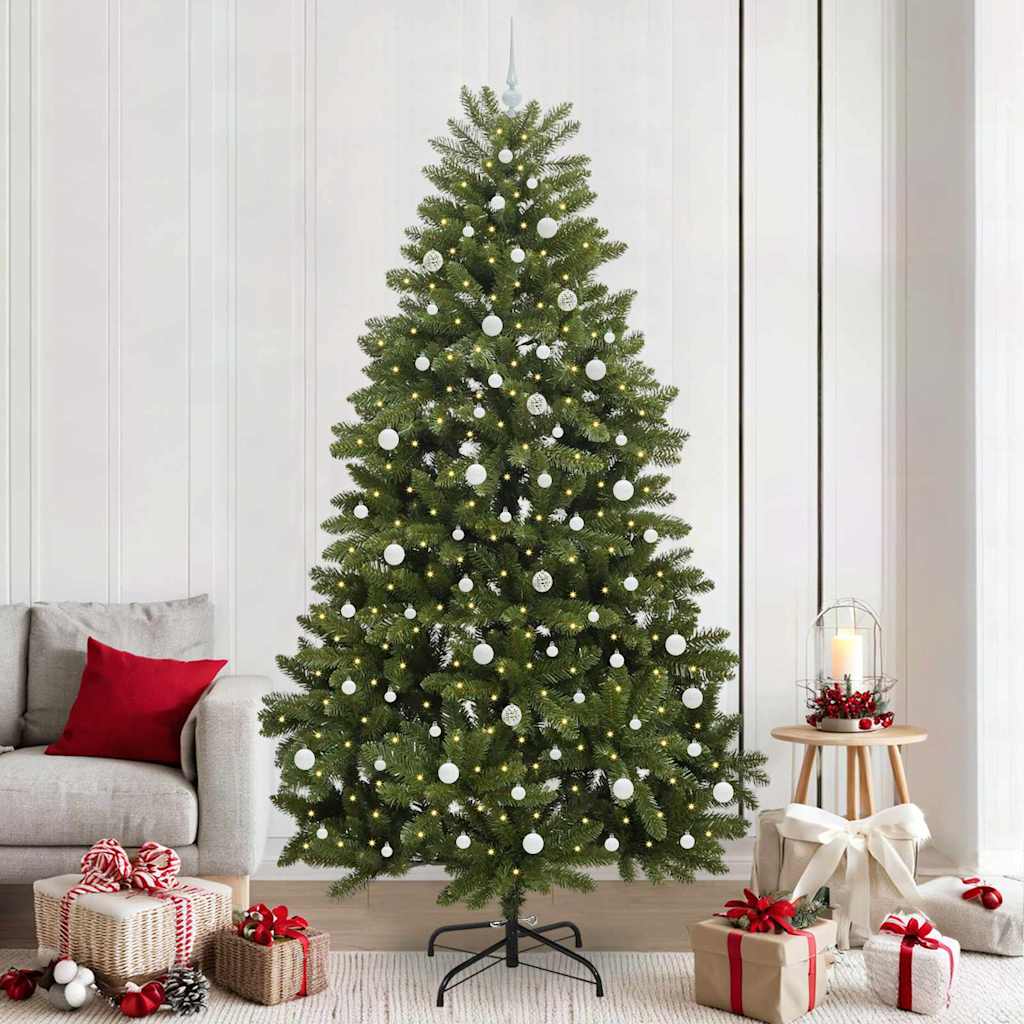 Kunstkerstboom met LED -striplichten Groen 240 cm PVC en Metaal