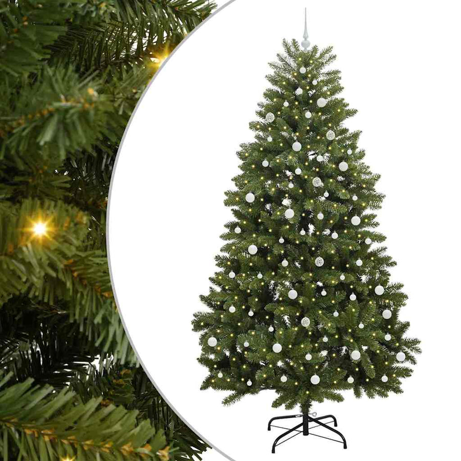 Kunstkerstboom met LED -striplichten Groen 240 cm PVC en Metaal