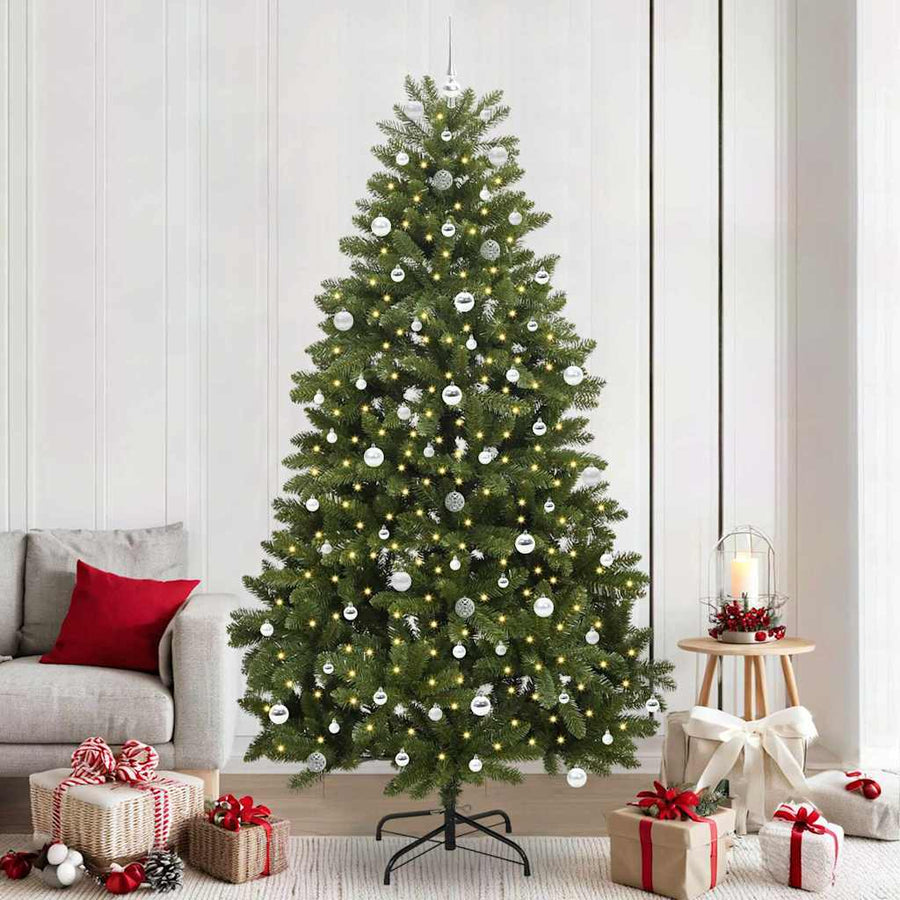 Kunstkerstboom met LED -striplichten Groen 240 cm PVC en Metaal