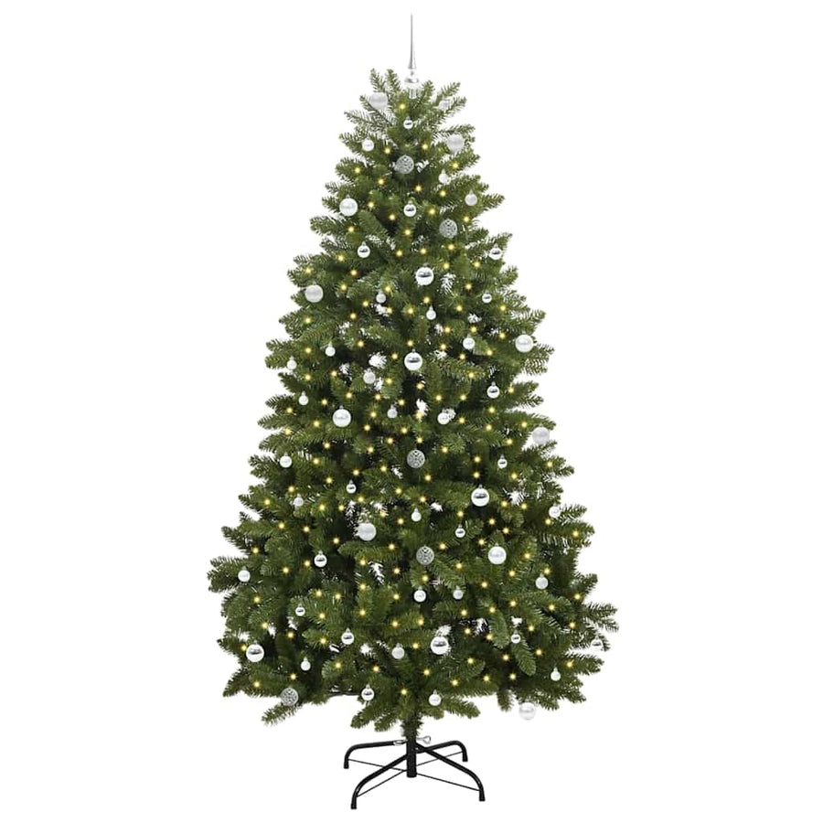 Kunstkerstboom met LED -striplichten Groen 240 cm PVC en Metaal
