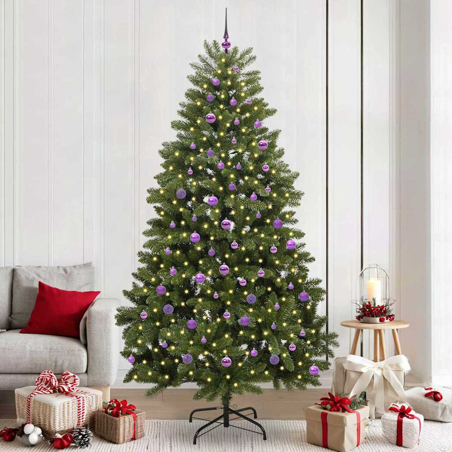 Kunstkerstboom met LED -striplichten Groen 240 cm PVC en Metaal