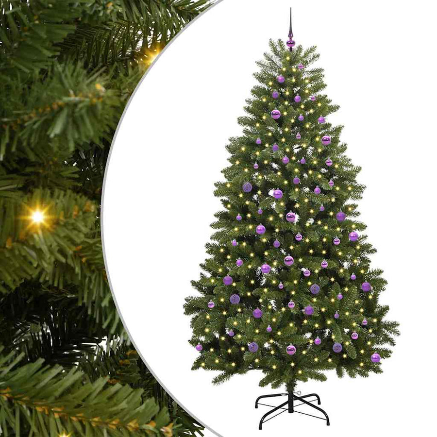 Kunstkerstboom met LED -striplichten Groen 240 cm PVC en Metaal