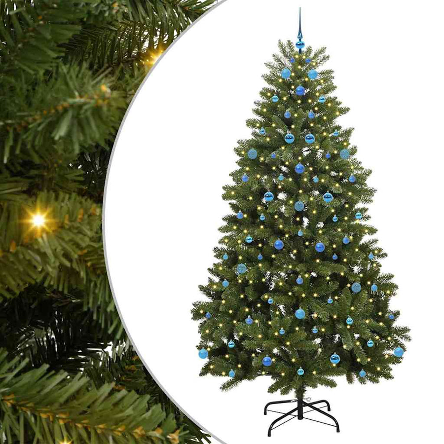 Kunstkerstboom met LED -striplichten Groen 240 cm PVC en Metaal