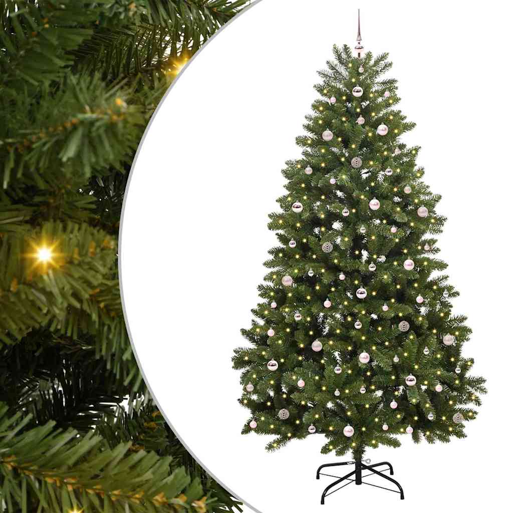 Kunstkerstboom met LED -striplichten Groen 270 cm PVC en Metaal