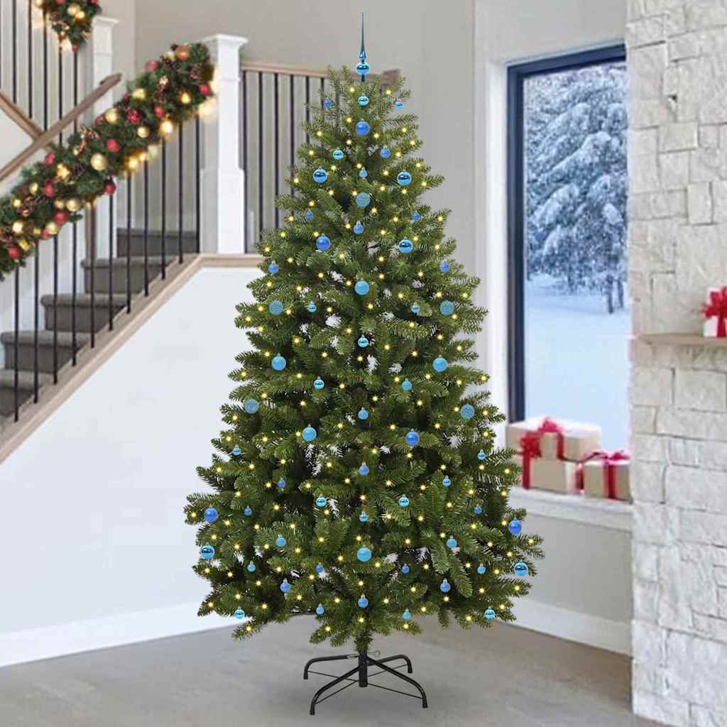 Kunstkerstboom met LED -striplichten Groen 270 cm PVC en Metaal