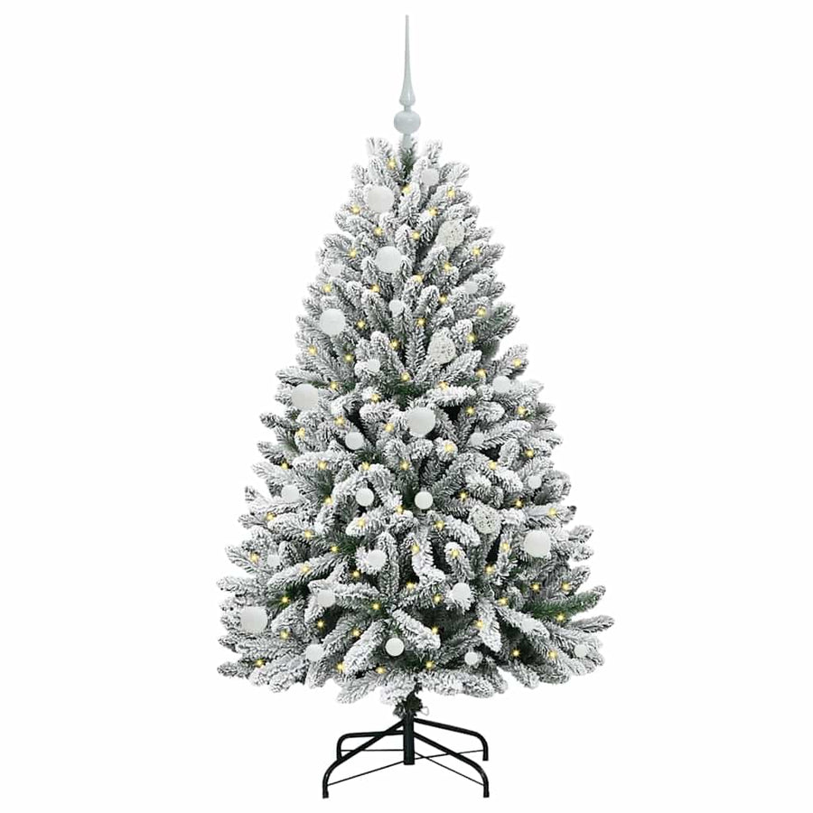 Kunstkerstboom Groen en Wit 150 cm PVC en Metaal