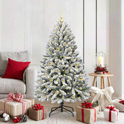 Kunstkerstboom 150 cm groen wit PVC metaal met 150 LED