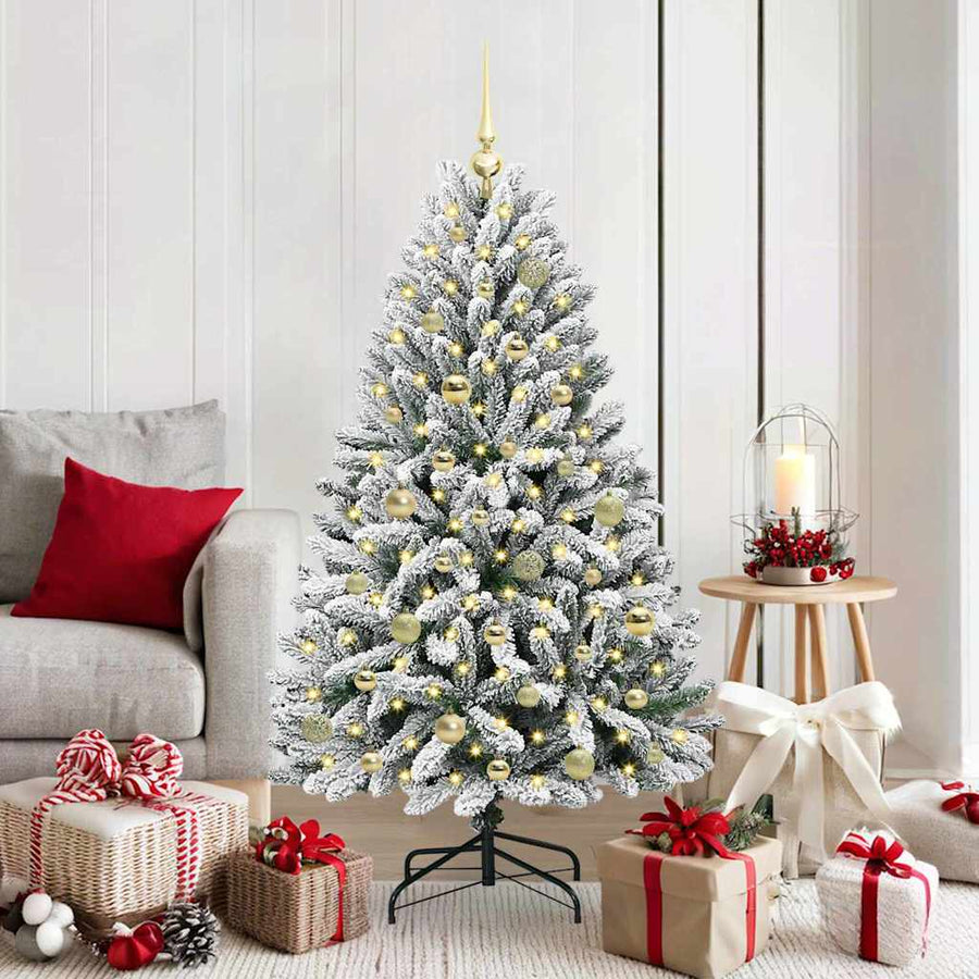 Kunstkerstboom Groen en Wit 150 cm PVC en Metaal