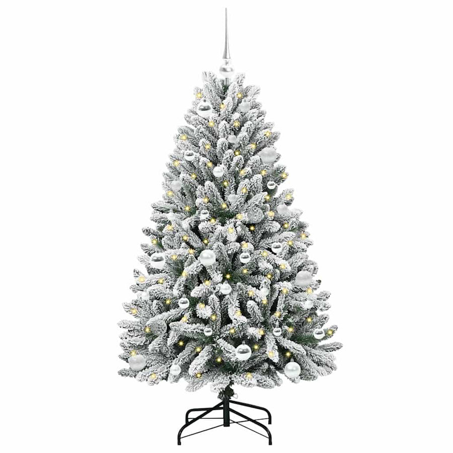Kunstkerstboom Groen en Wit 150 cm PVC en Metaal